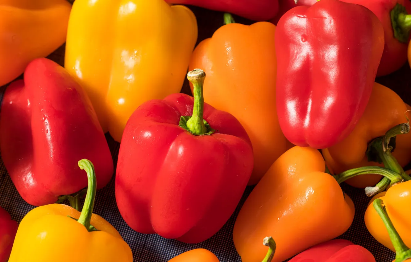 Photo wallpaper orange, yellow, red, bright, harvest, fruit, pepper, vegetables