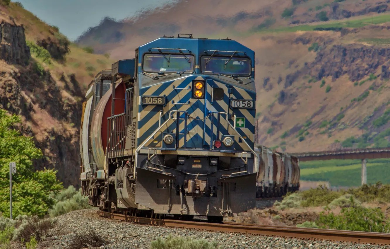 Photo wallpaper background, rails, train, cars, railroad, locomotive