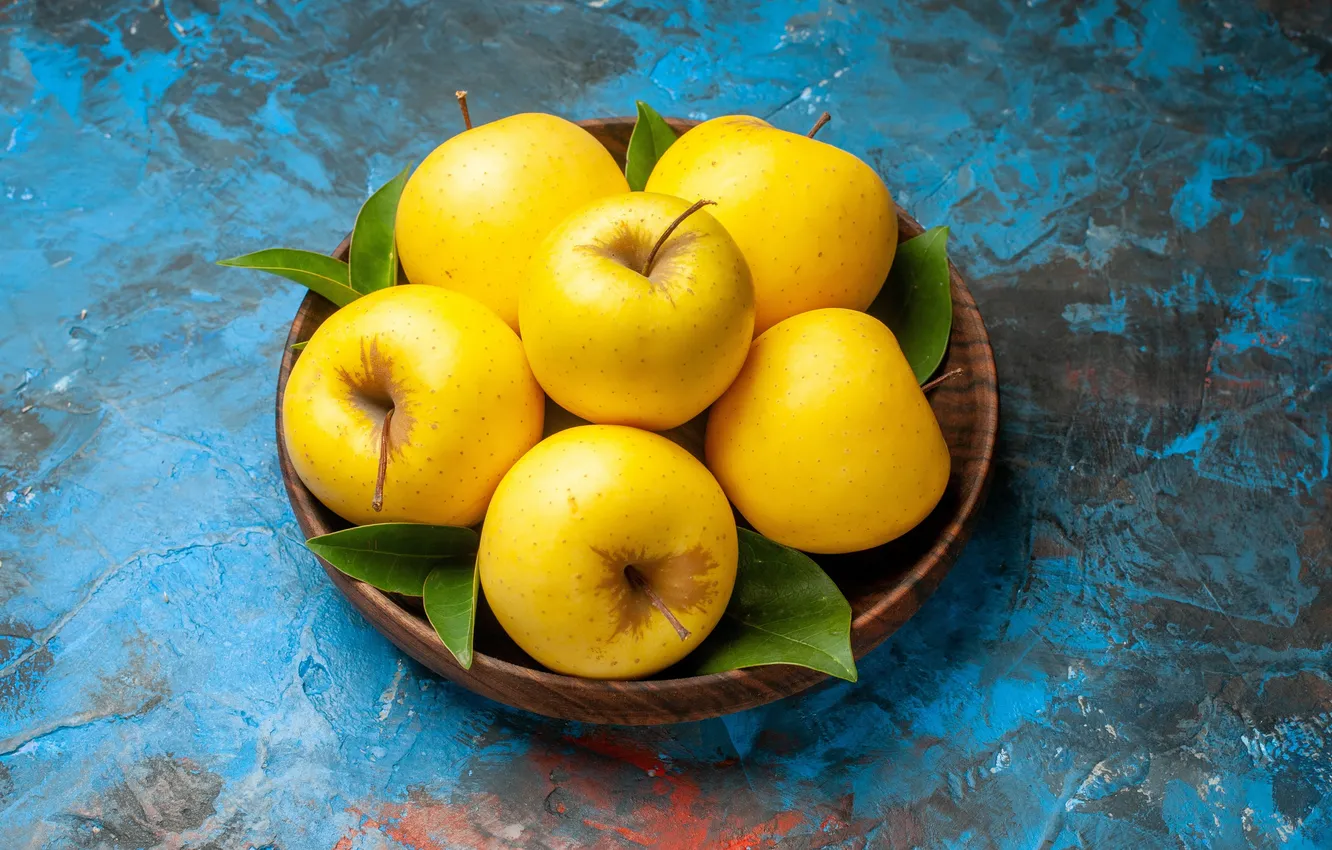 Photo wallpaper wallpaper, plate, yellow, food, still life, apples