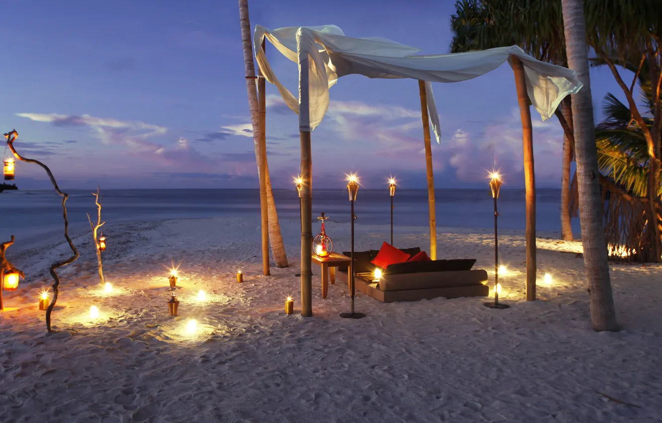 Photo wallpaper beach, the ocean, romance, the evening, candles