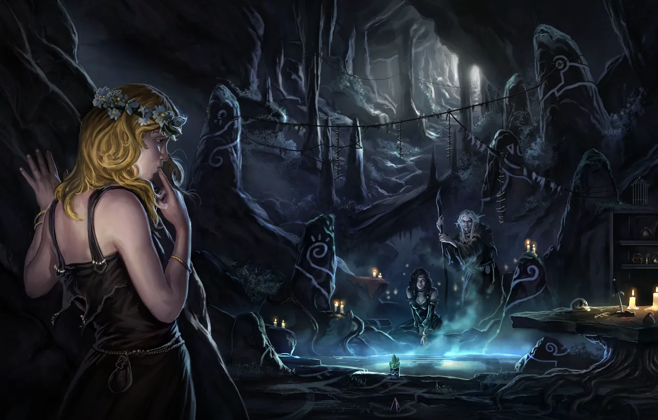 Photo wallpaper water, Witches, cave