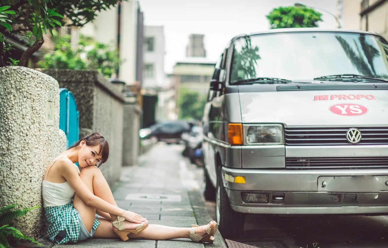 Photo wallpaper girl, pose, street, Asian
