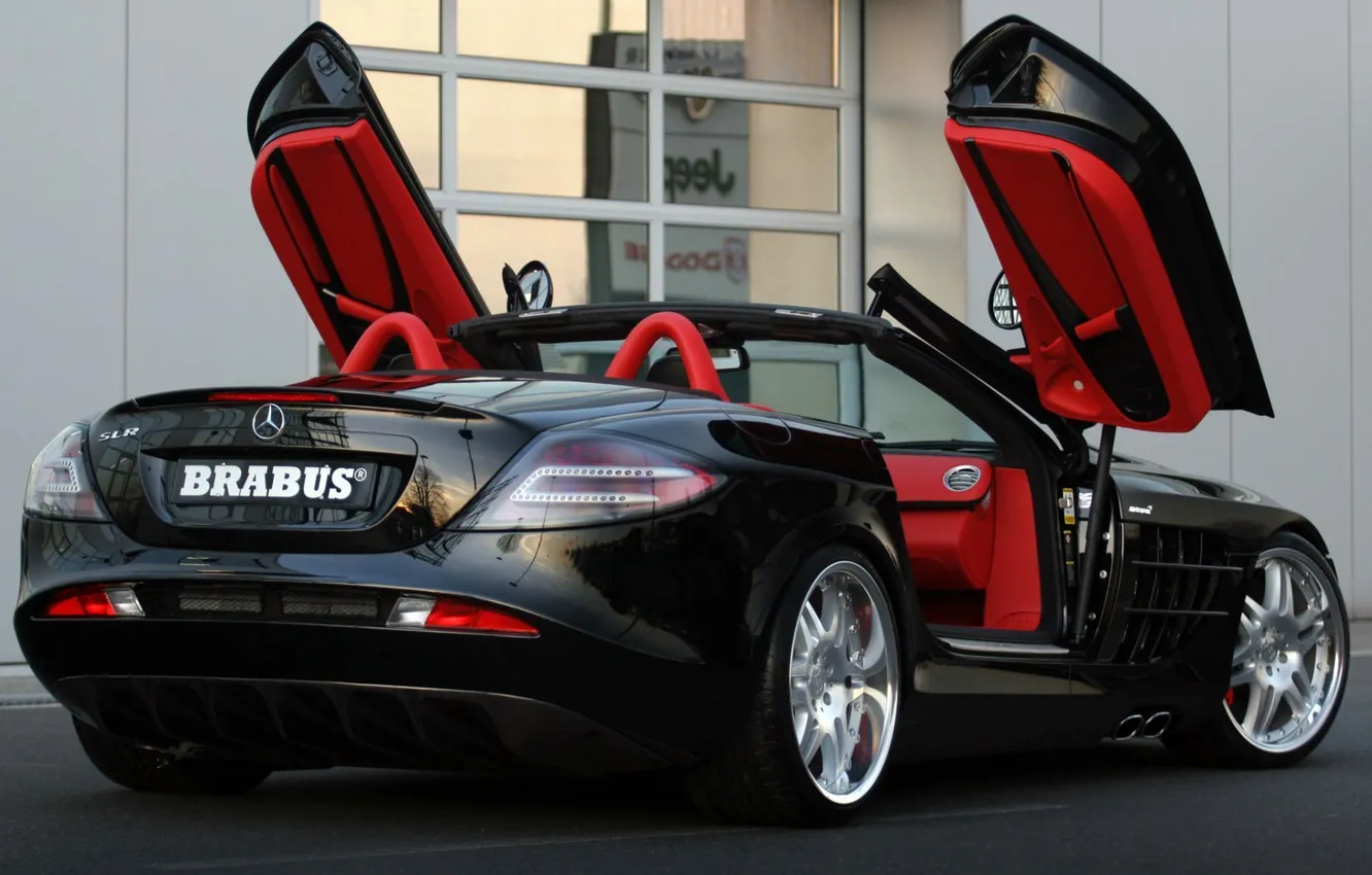 Photo wallpaper car, auto, red, black, Mercedes-Benz, back, convertible, auto