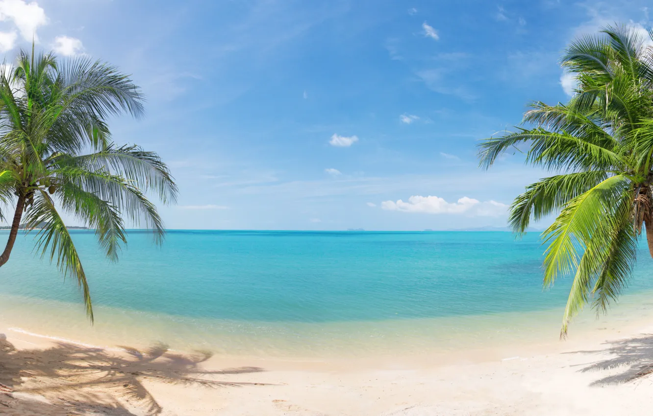 Photo wallpaper sand, sea, the sky, clouds, landscape, nature, tropical beach, panorama