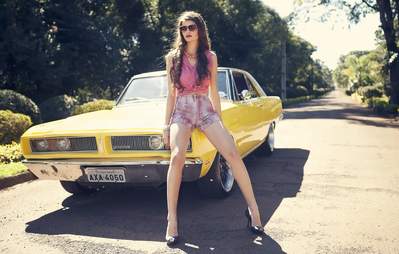 Photo wallpaper road, machine, girl