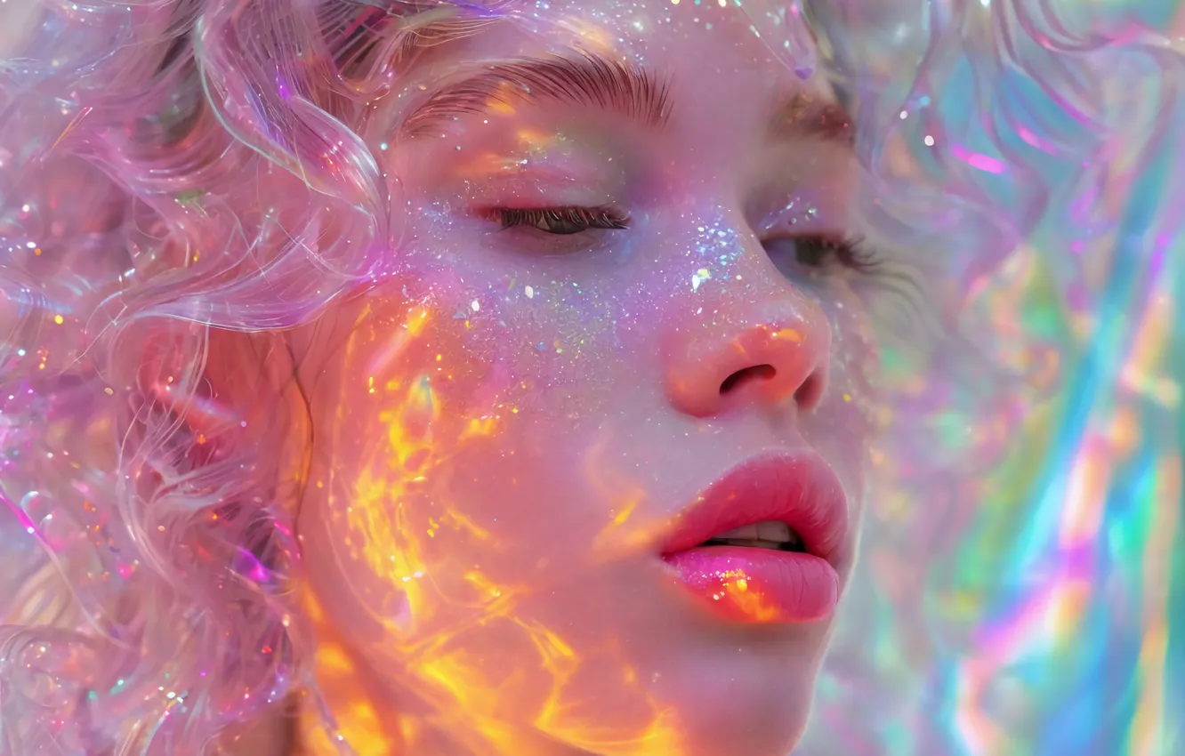 Photo wallpaper girl, rainbow, pastel, pink, aesthetics, Aesthetically pleasing