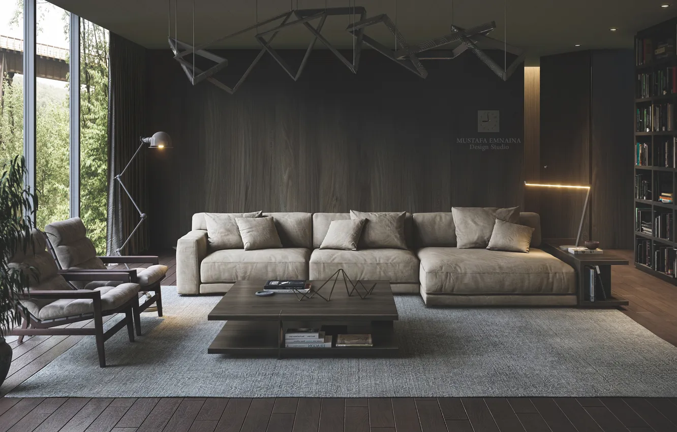 Photo wallpaper design, style, room, interior, library, living room, upholstered furniture