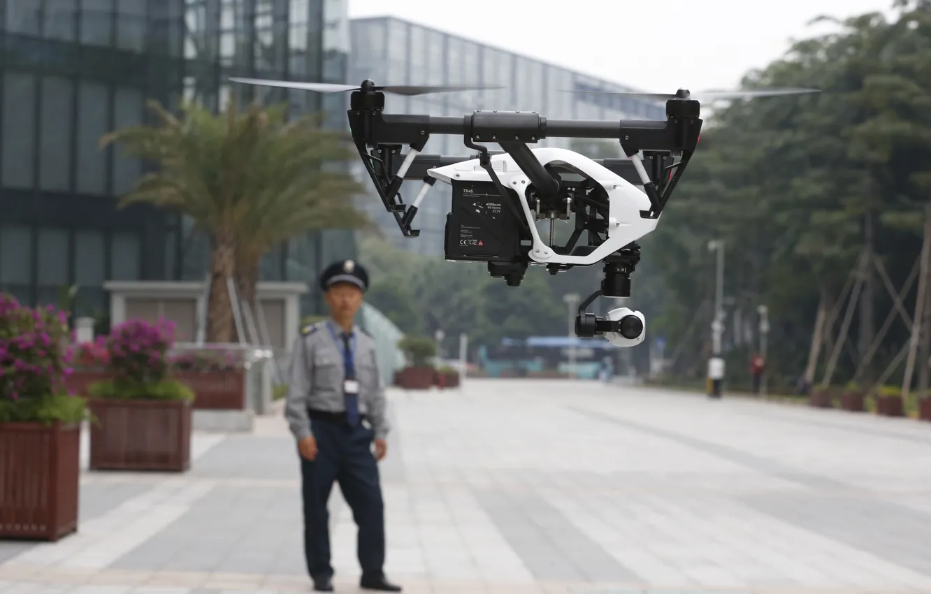 Photo wallpaper man, uniform, technology, drone, high technology, quadcopter, DJI Inspire One, high tec