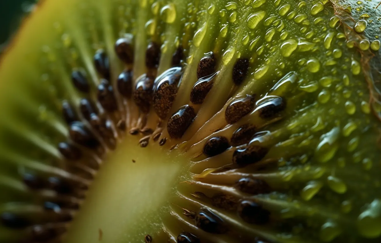 Photo wallpaper drops, macro, food, kiwi, fruit, seeds, slices, cut