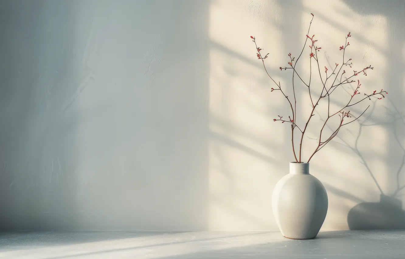 Photo wallpaper light, branches, sprig, wall, shadow, bouquet, texture, morning