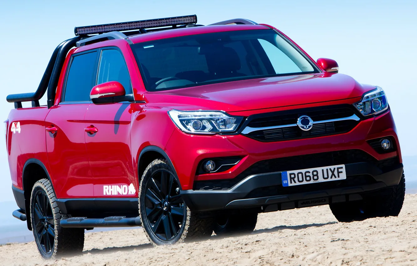 Photo wallpaper machine, red, red, pickup, red car, 4x4, SsangYong, SsangYong Musso Rhino