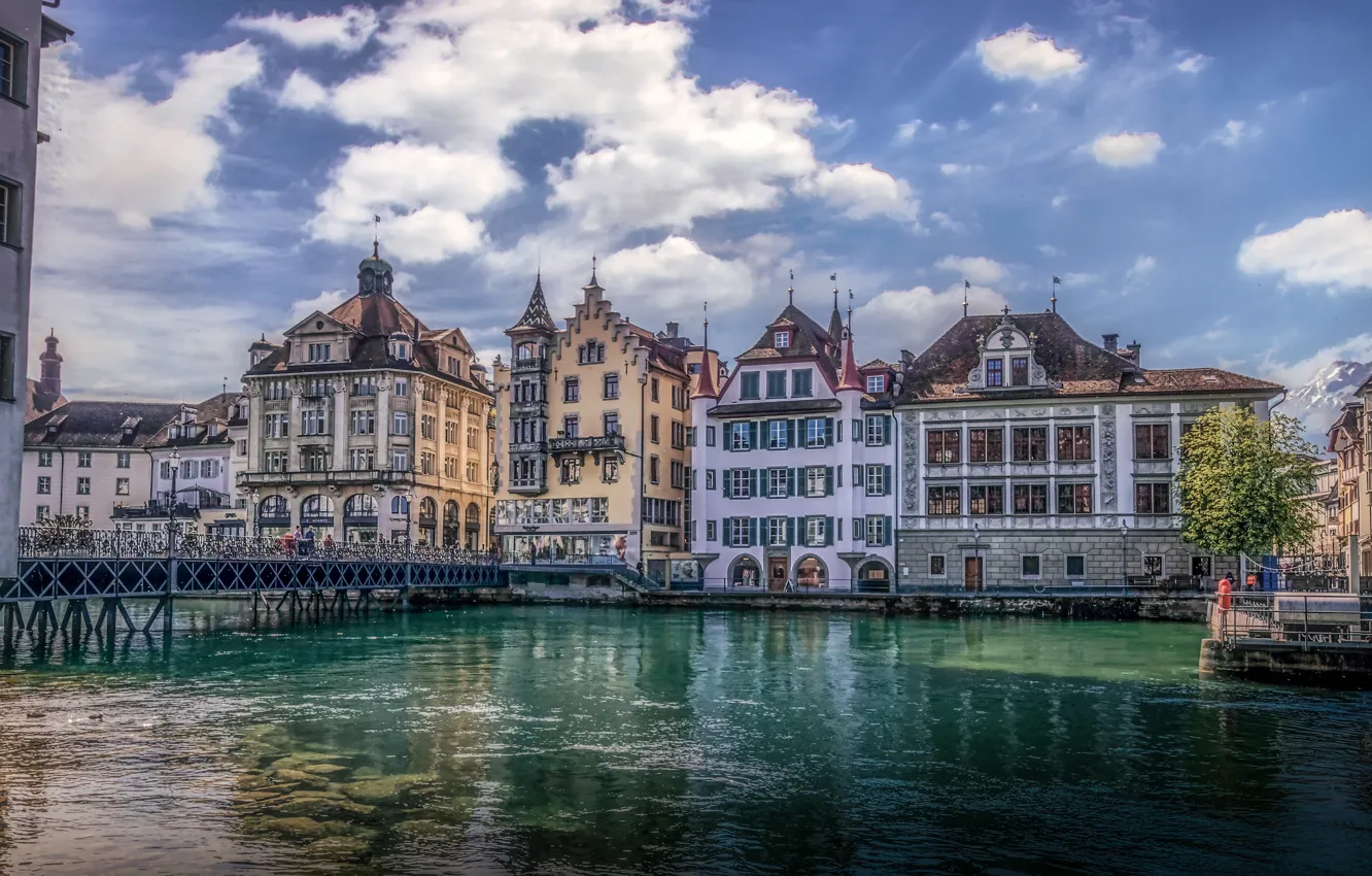 Photo wallpaper bridge, river, building, home, Switzerland, Switzerland, Lucerne, Lucerne