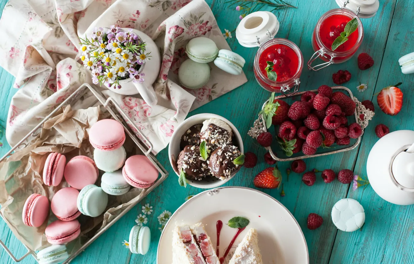 Photo wallpaper berries, raspberry, cookies, sweets, delicious