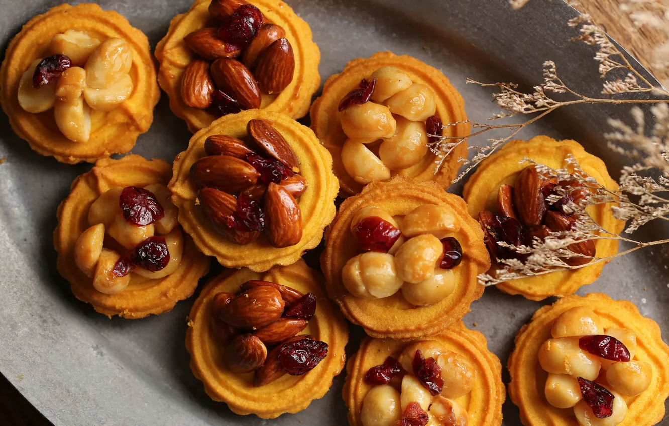 Photo wallpaper cake, nuts, cream, dessert, almonds, raisins