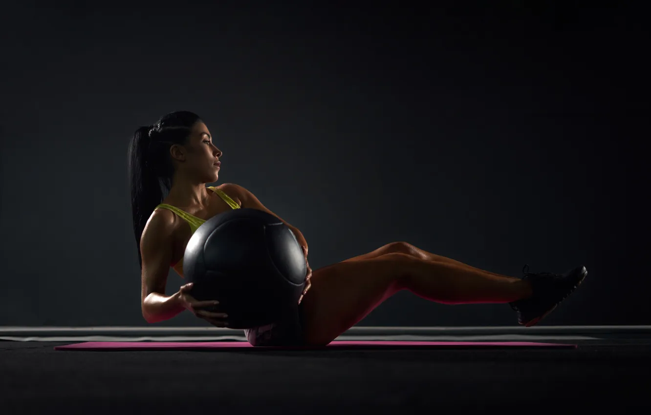 Photo wallpaper woman, ball, darkness, Press