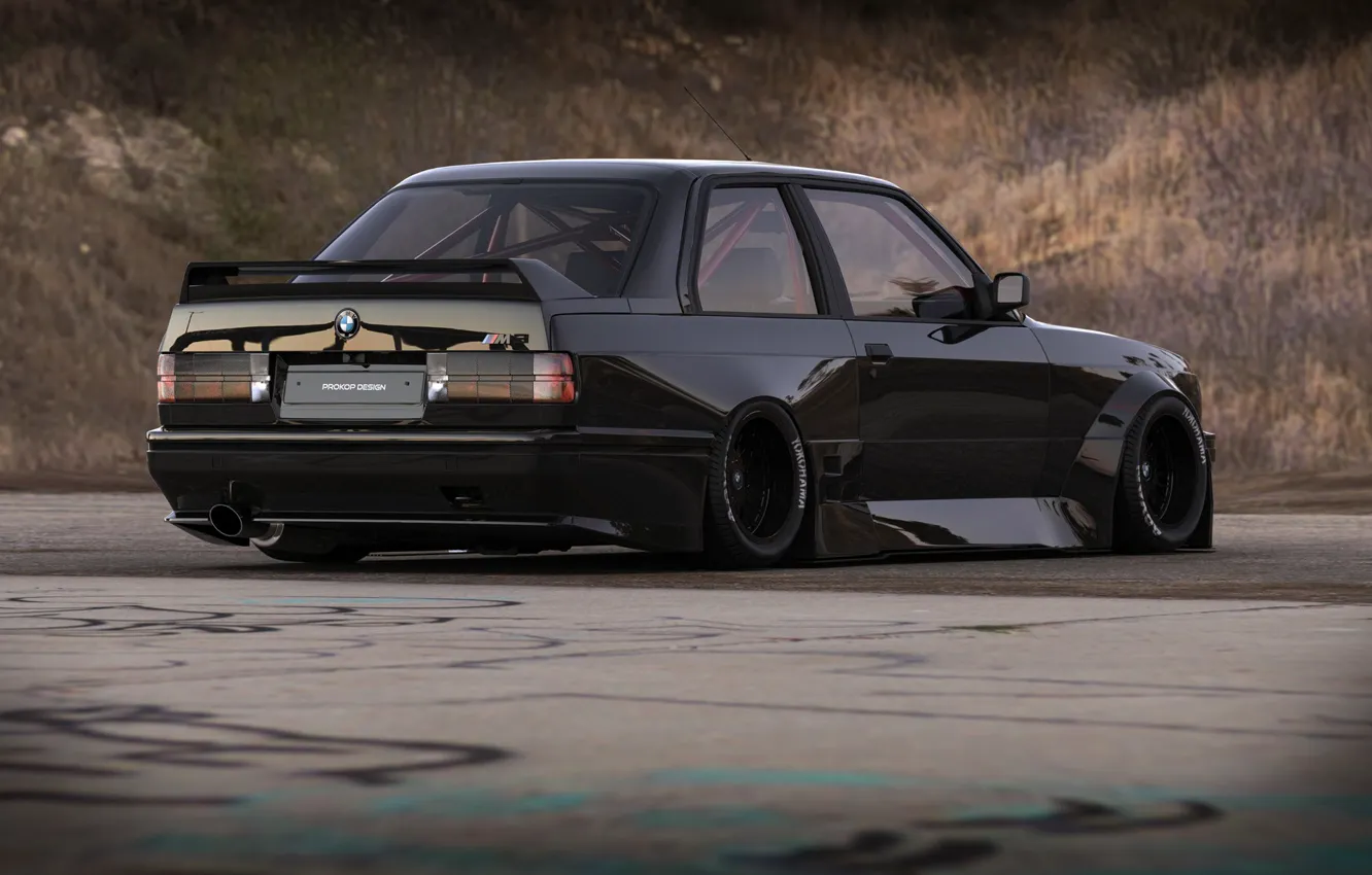 Photo wallpaper machine, auto, rendering, black, BMW, bmw m3, E30, Concept Art