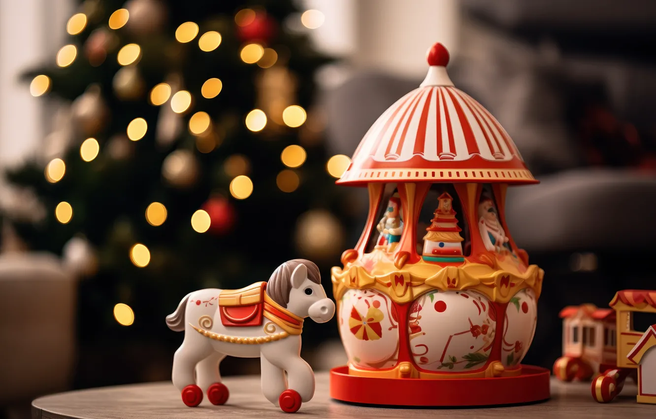 Photo wallpaper horse, horse, toy, new year, Christmas, carousel, herringbone, horse
