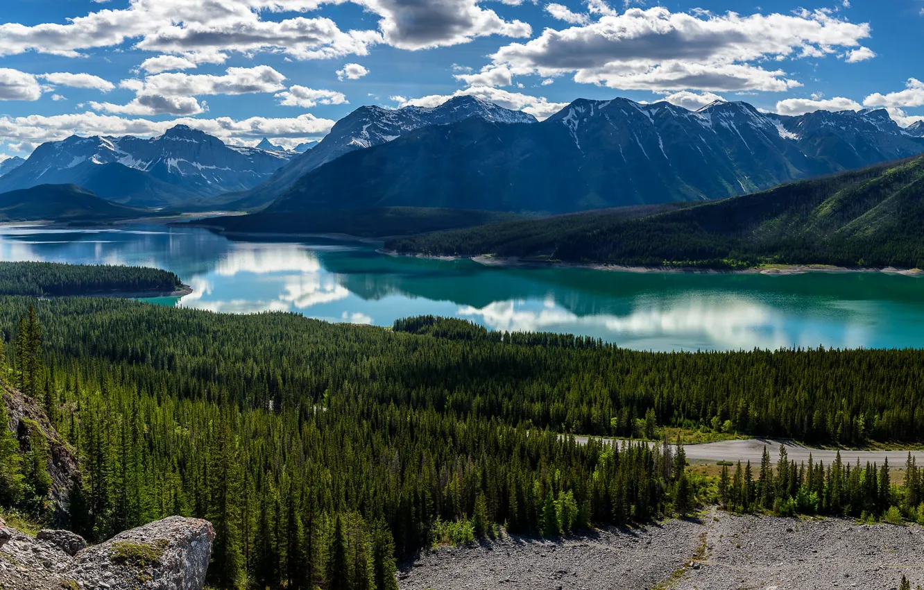 Photo wallpaper forest, mountains, lake, Canada, panorama, Albert, Alberta, Canada