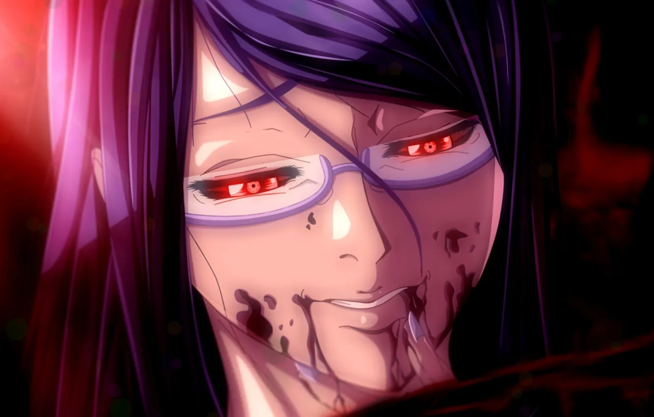 Photo wallpaper girl, blood, glasses, red eyes, Tokyo Ghoul, Tokyo Ghoul, Kamishiro Rize