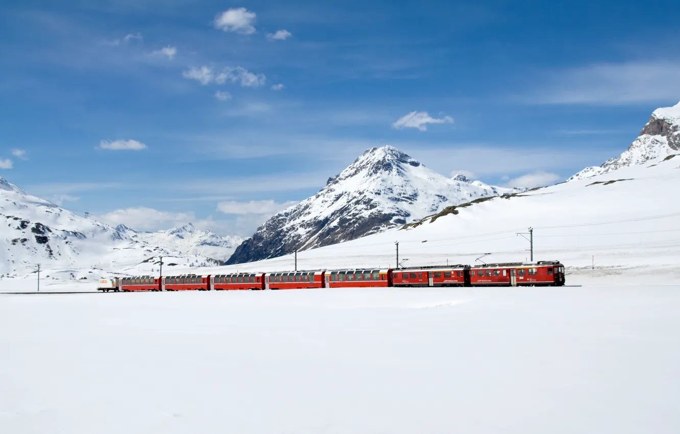 Photo wallpaper winter, snow, train