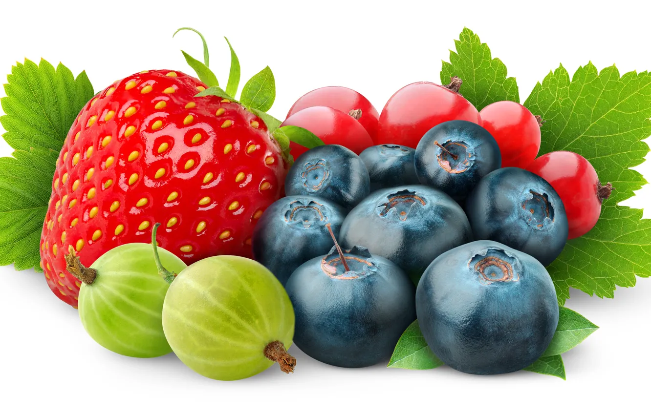 Photo wallpaper berries, blueberries, strawberry, gooseberry, red currant