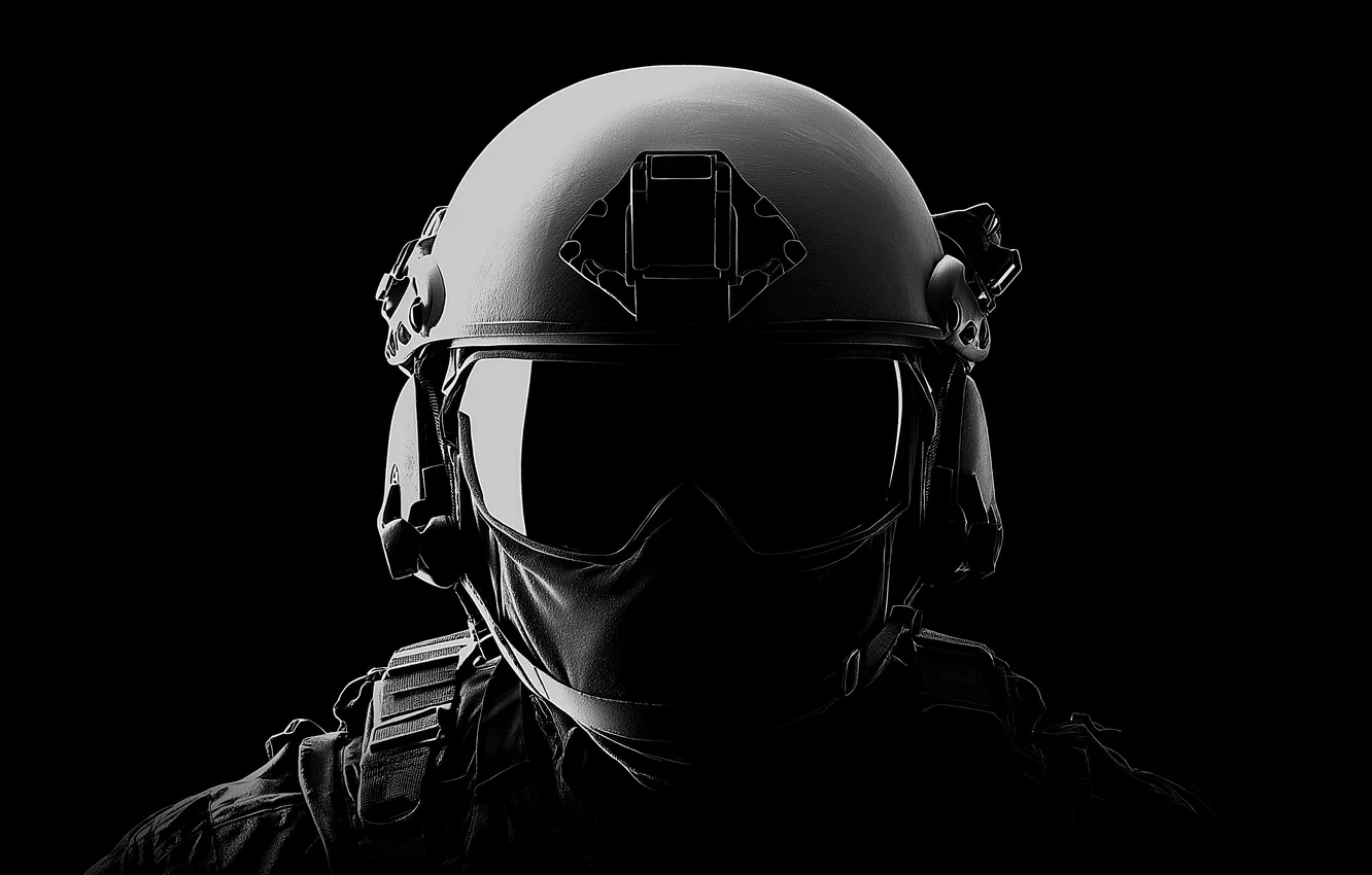 Photo wallpaper dark, helmet, monochrome, pearls, AI Art, AI ART