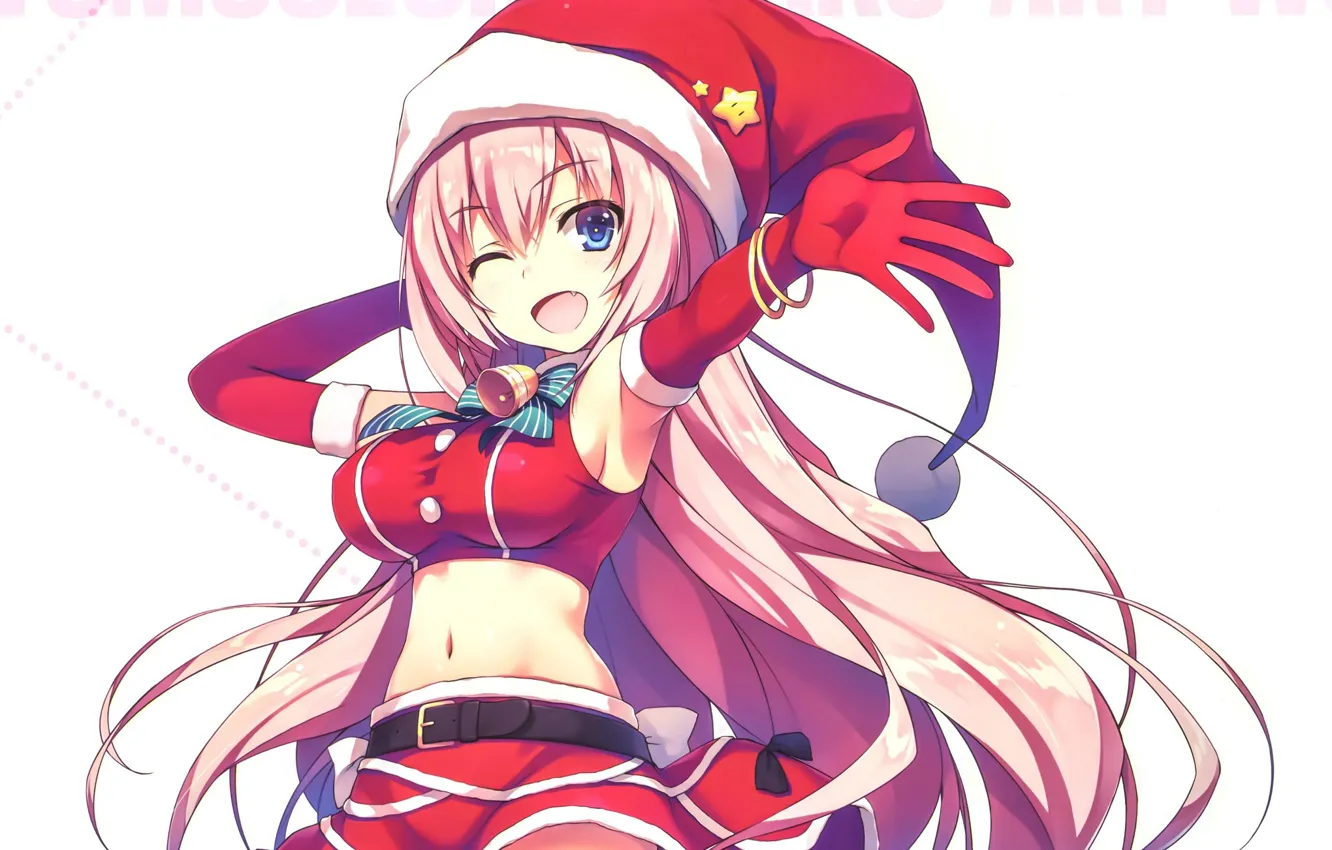 Photo wallpaper joy, girl, strap, bells, long hair, art, wink, white fur