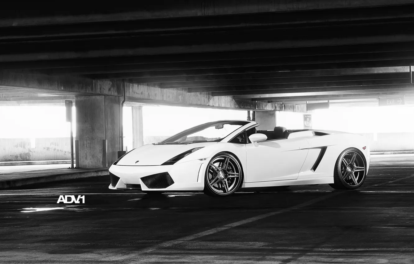 Photo wallpaper white, Lamborghini, Parking, white, Roadster, Gallardo, convertible, Lamborghini