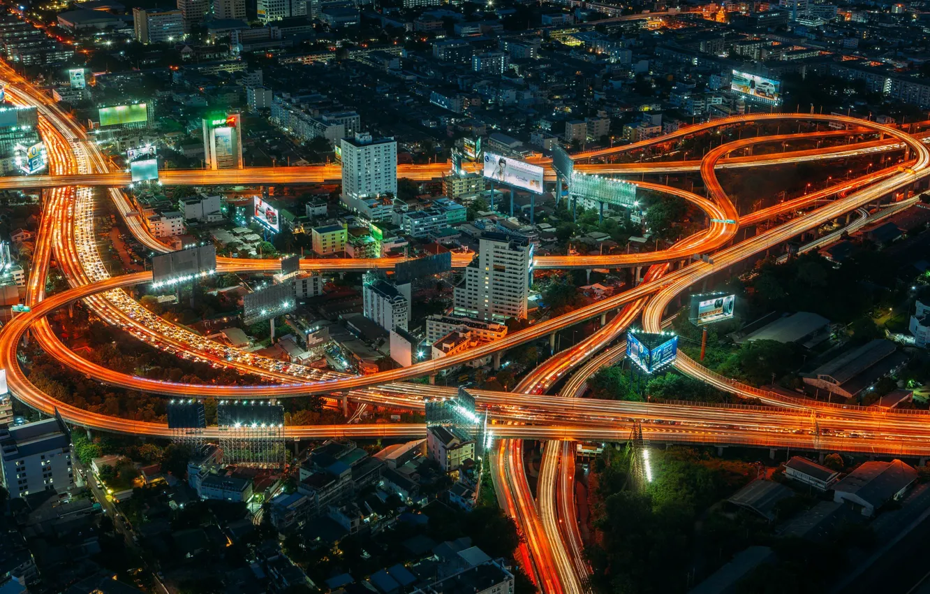 Photo wallpaper light, night, road, home, Thailand, Bangkok