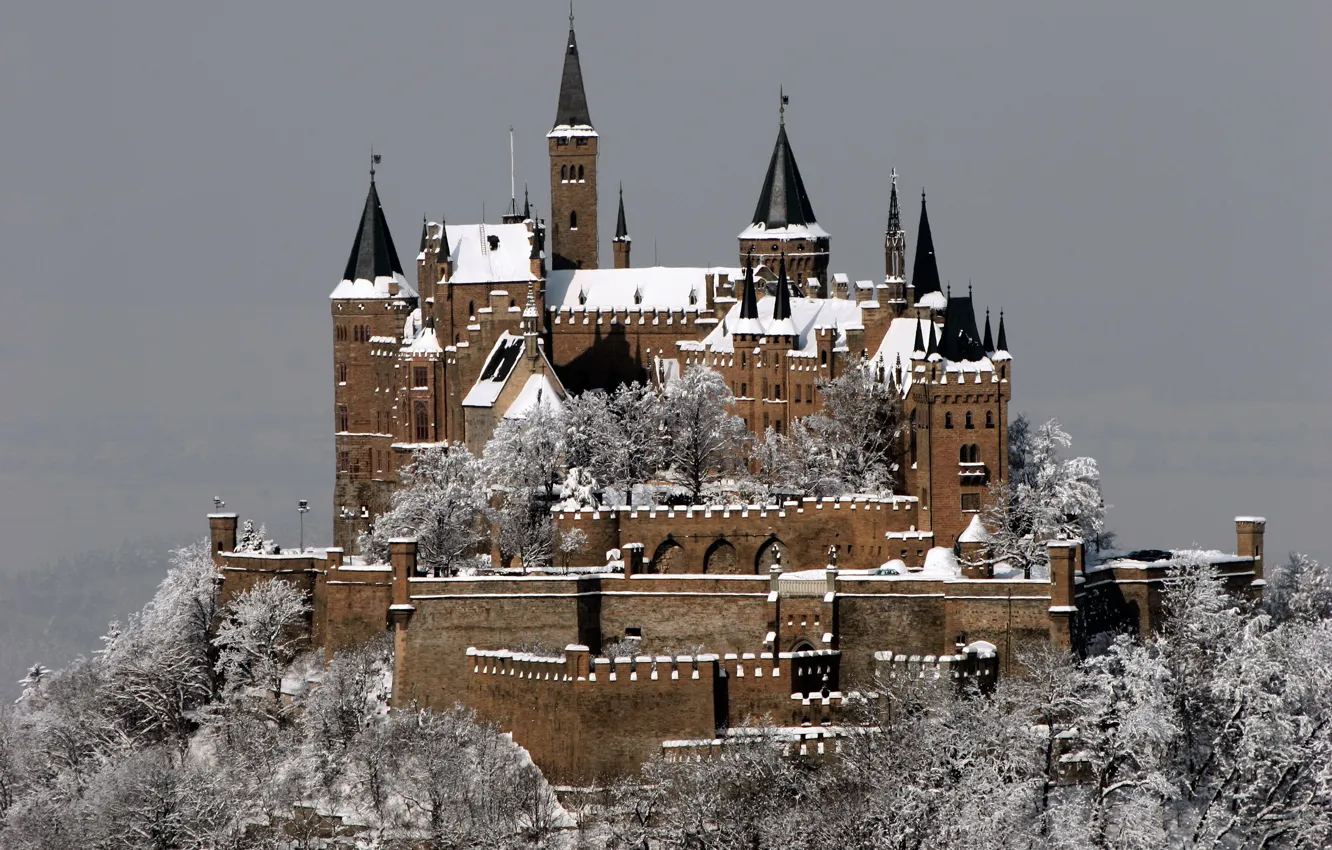 Photo wallpaper winter, frost, snow, the city, castle, mountain, Germany, Germany