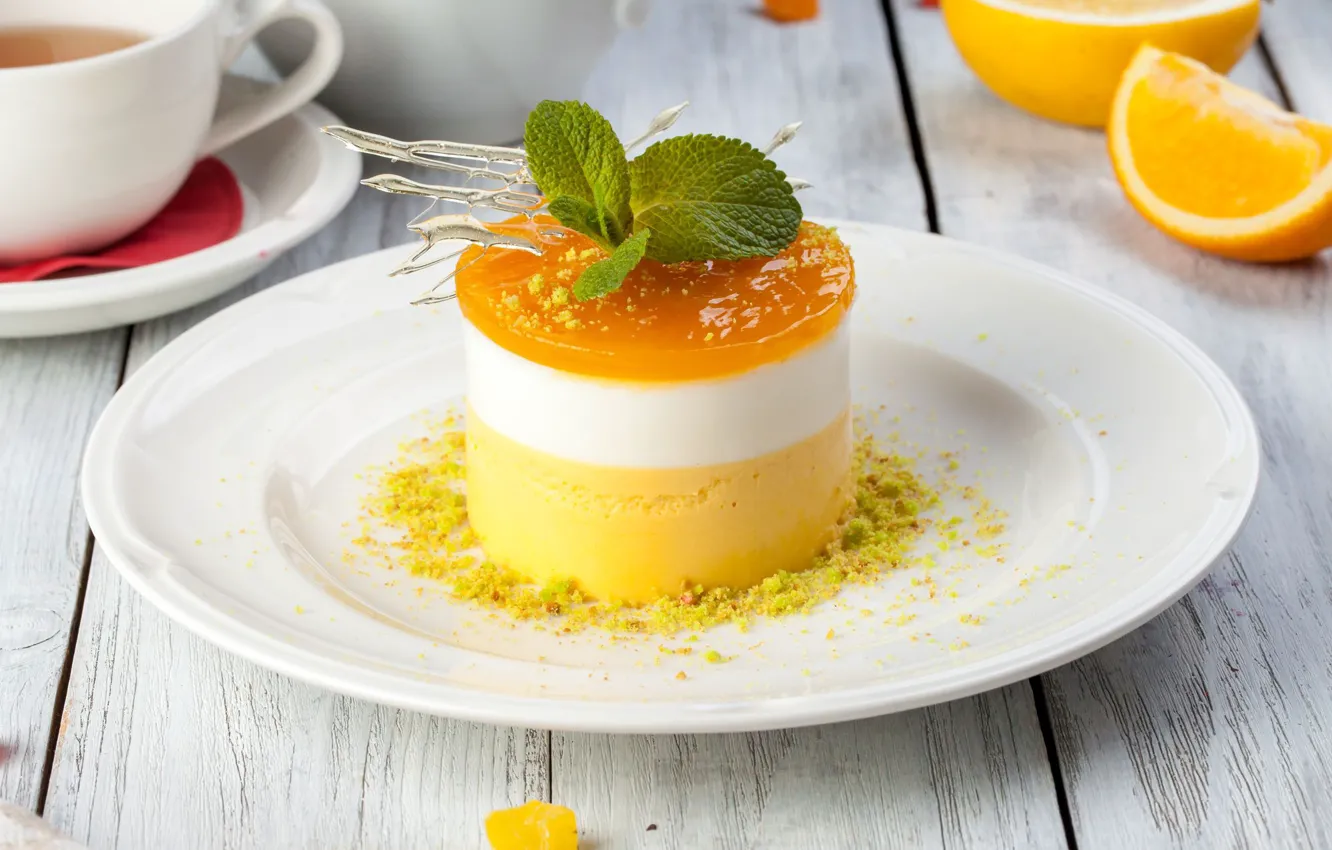Photo wallpaper tea, orange, dessert, souffle