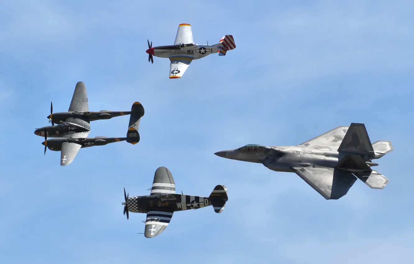 Photo wallpaper flight, Mustang, P-51, Lightning, Thunderbolt, F-22 Raptor, P-38, P47