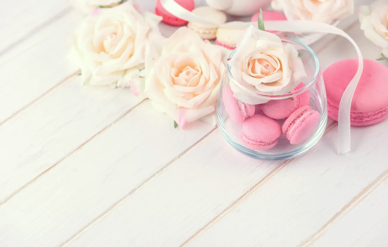 Photo wallpaper flowers, roses, cake, dessert, pink, flowers, sweet, sweet