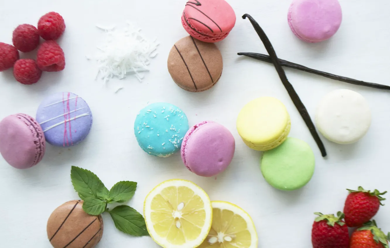 Photo wallpaper raspberry, lemon, strawberry, vanilla, macaroon