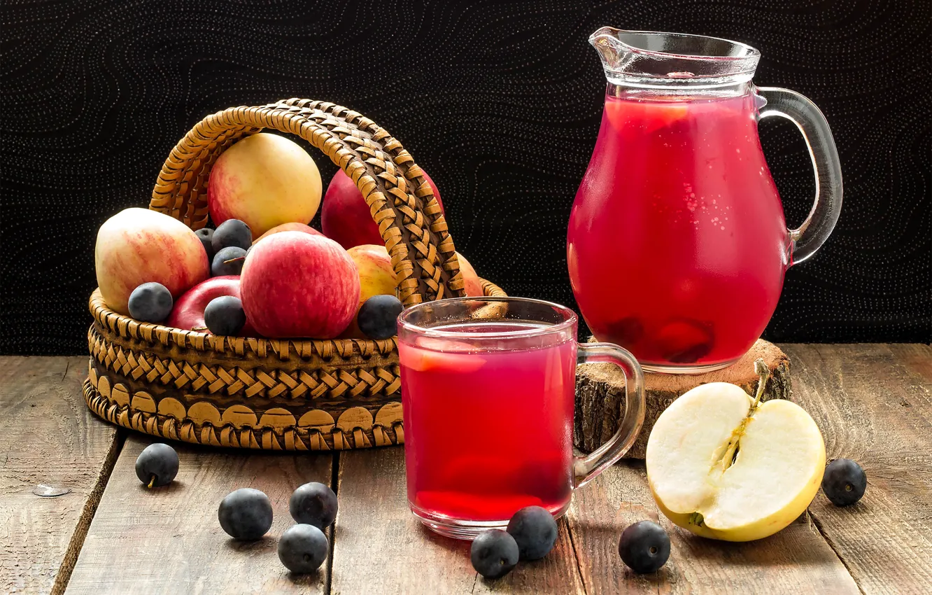 Photo wallpaper Apple, drink, fruit, basket, Morse