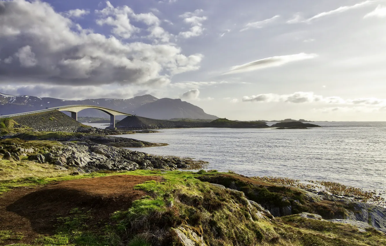 Photo wallpaper bridge, coast, Norway