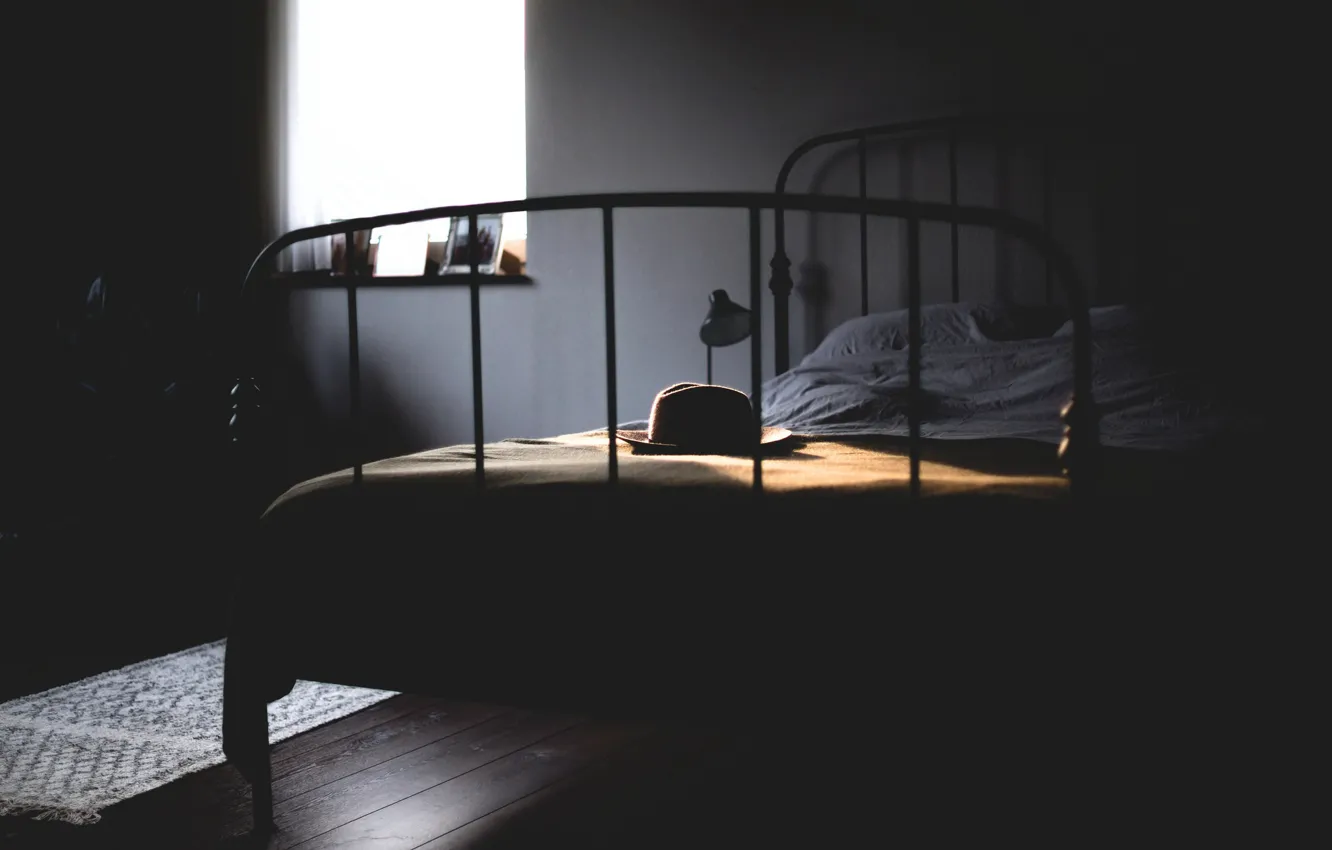 Photo wallpaper bed, hat, window