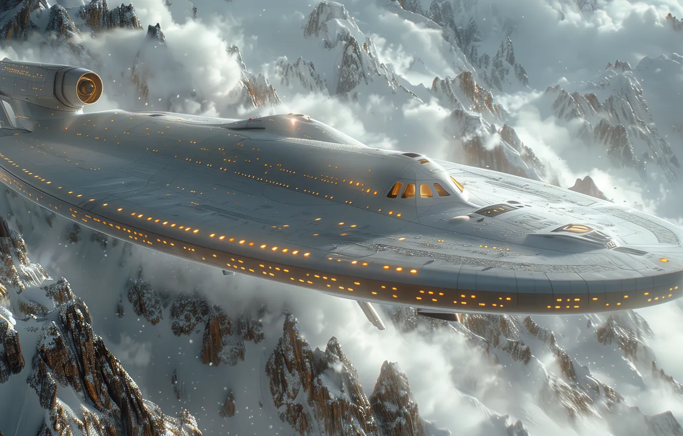 Photo wallpaper nature, fog, future, fiction, UFO, haze, spaceship, the futuristic