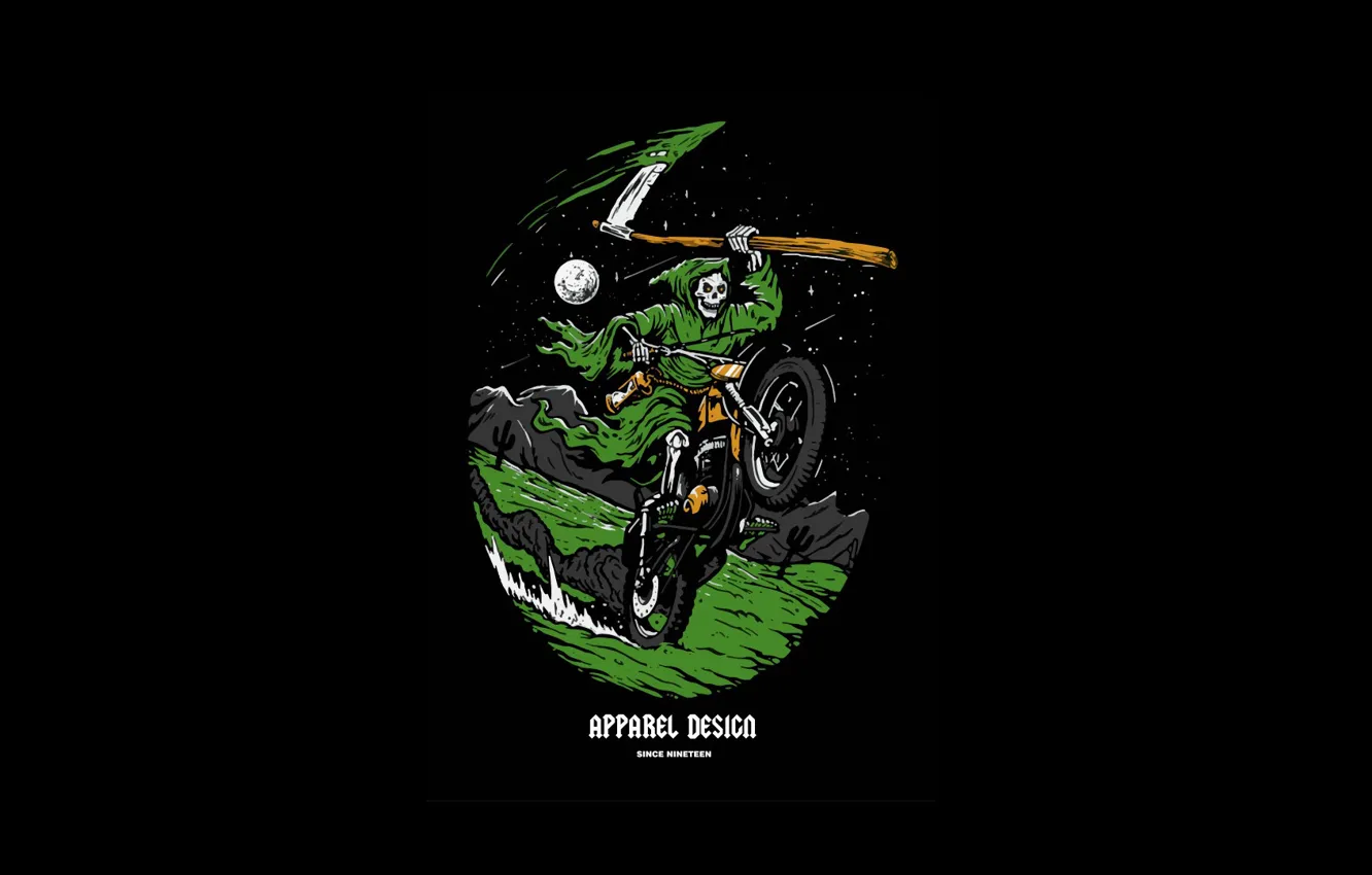 Photo wallpaper death, skeleton, motorcycle, braid