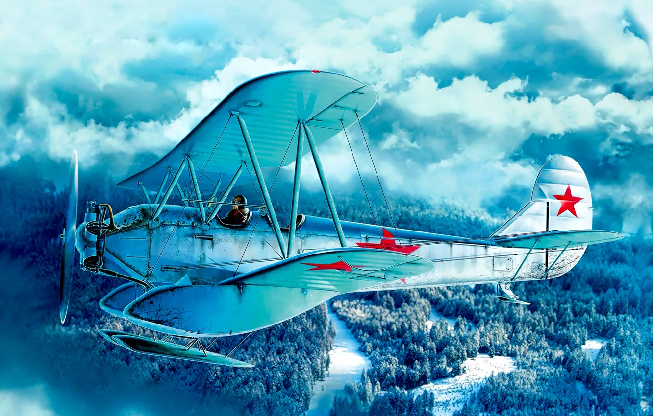 Photo wallpaper war, art, airplane, painting, WWII SOVIET AMBULANCE PLANE, U-2/PO-2 WITH PODS