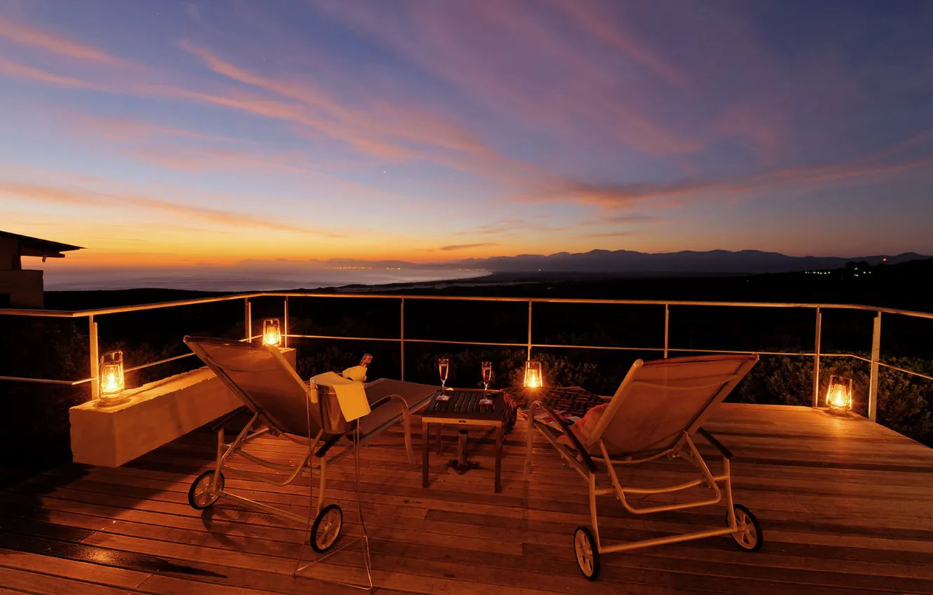 Photo wallpaper sunset, mood, wine, Villa, the evening, terrace
