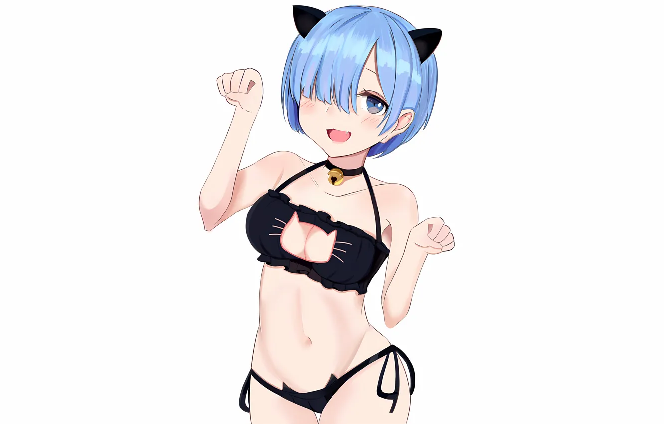 Photo wallpaper girl, sexy, lingerie, bra, cleavage, panties, boobs, animal ears