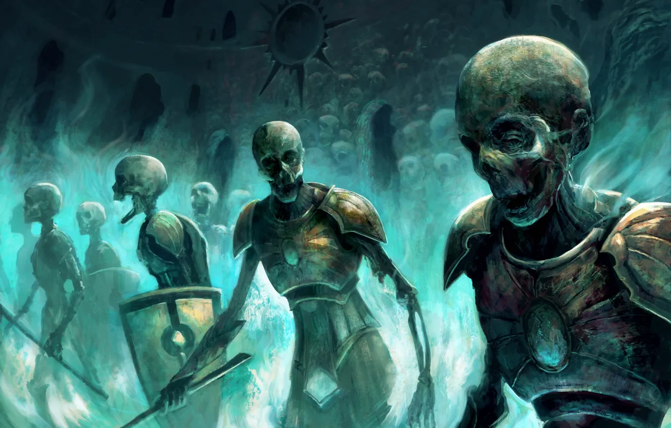 Photo wallpaper magic, army, art, zombies, skull, skeletons, undead