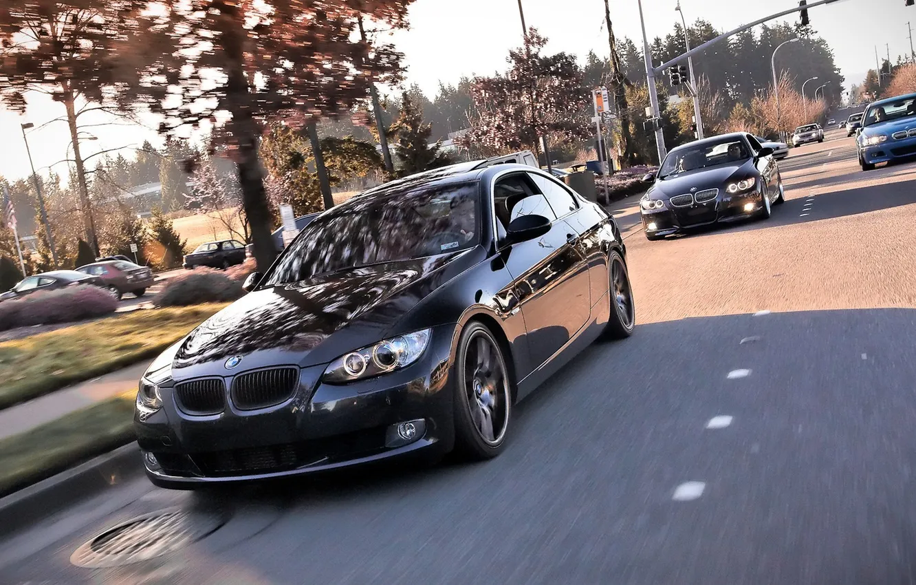 Photo wallpaper road, blue, black, speed, BMW