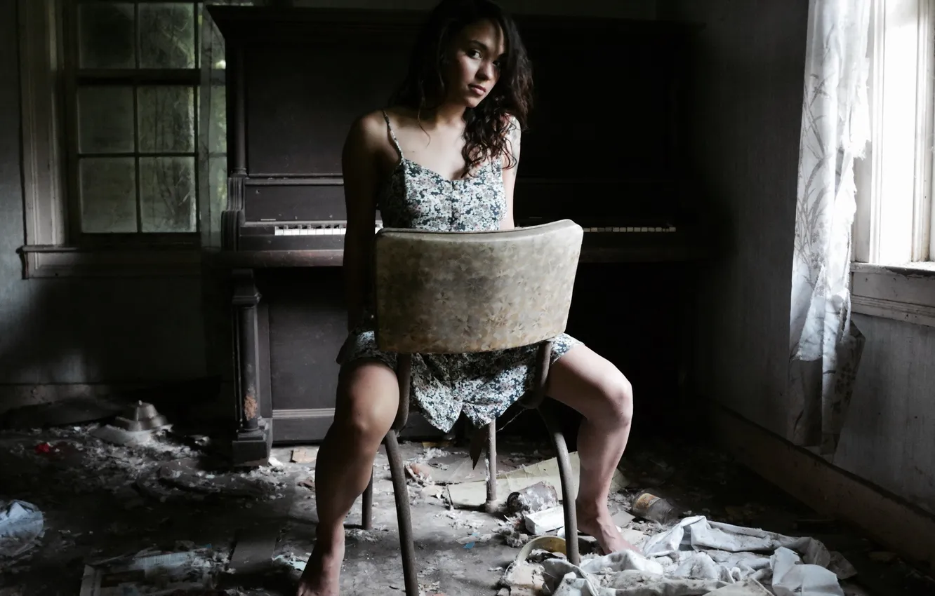 Photo wallpaper girl, room, chair