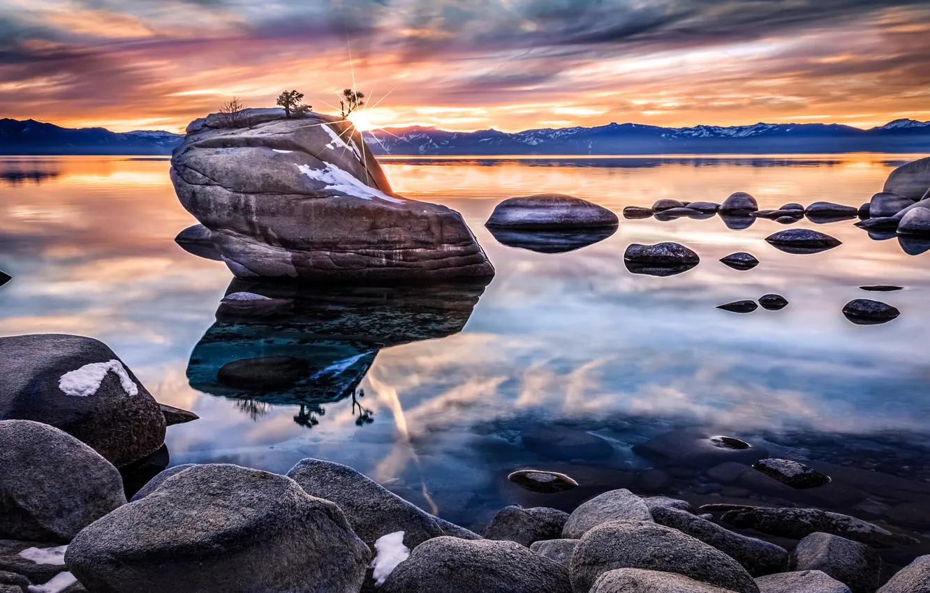 Photo wallpaper landscape, lake, stones, rocks, lake Tahoe