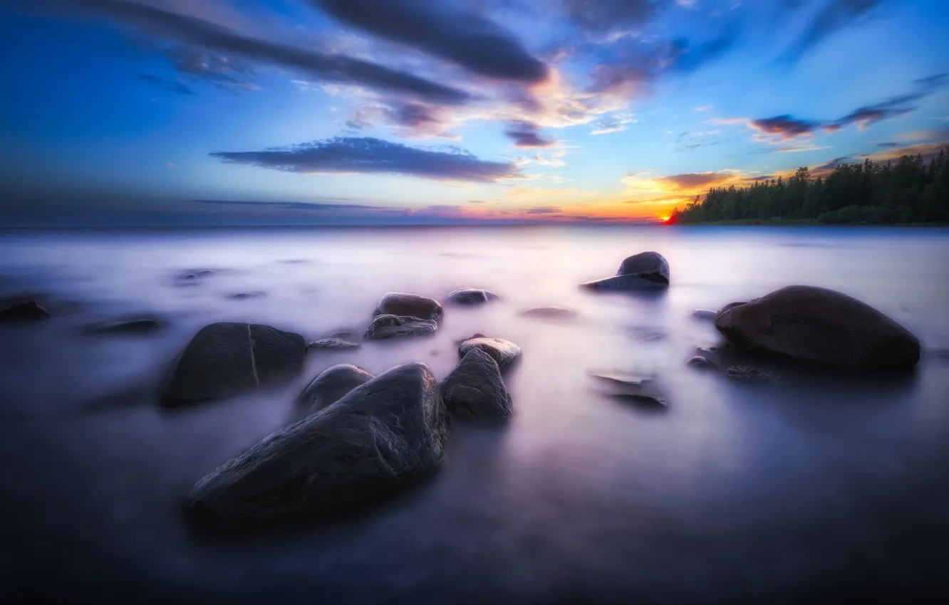 Photo wallpaper sea, sunset, shore