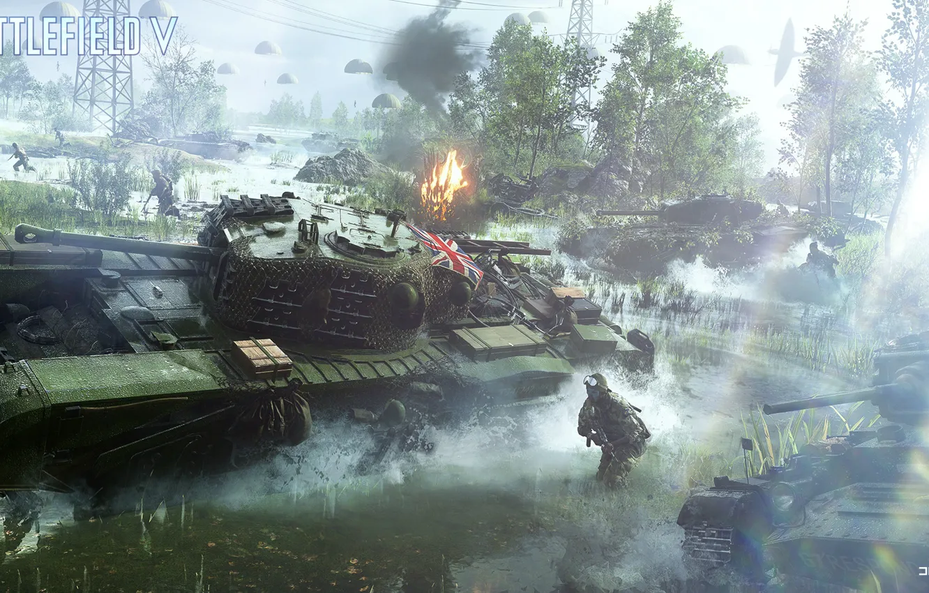Photo wallpaper soldiers, tank, the plane, Battlefield 5, Battlefield V, Mk.IV Churchill