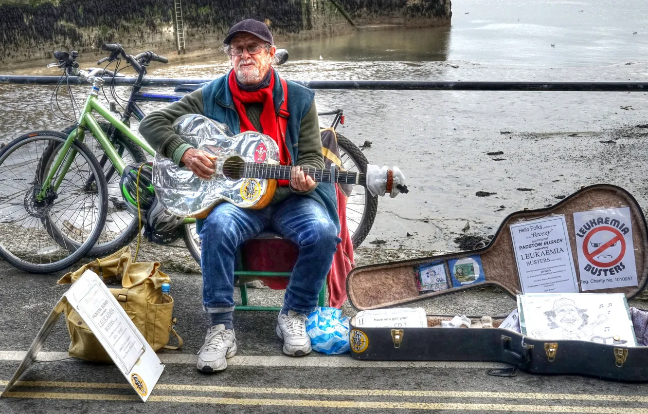 Photo wallpaper music, street, people, guitar