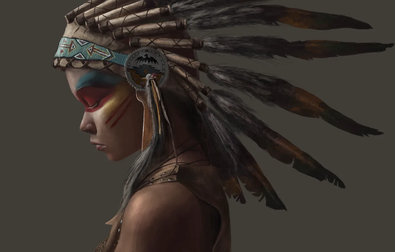 Photo wallpaper girl, style, feathers, Indian, indian, Indian